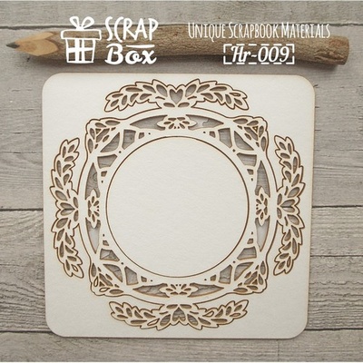 Чипборд ScrapBox - Рамка кругла ажурний декоративний листяний орнамент