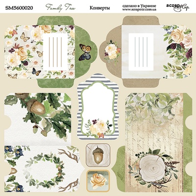 Аркуш двостороннього паперу для скрапбукінгу від Scrapmir - Конверти - Family Tree, 20x20cм