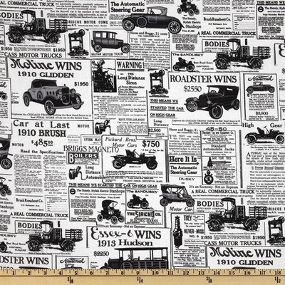 Тканина 100% бавовна - газета ретро - авто, 45x55см