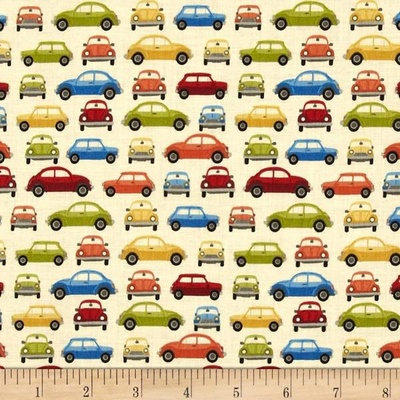 Тканина 100% бавовна - Машинки яскраві на кремовому фоні, 45x55см