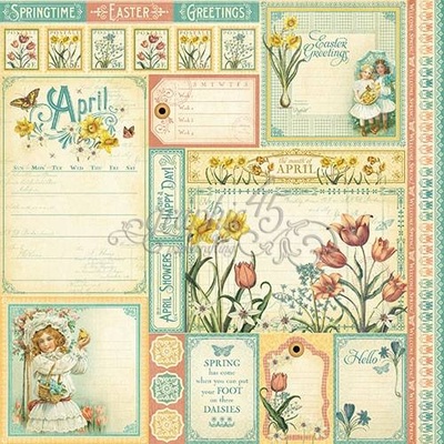 ЦЕНА СНИЖЕНА! Лист бумаги Graphic 45 - Time to Flourish - April Cut Apart, размер 30х30 см, двусторонняя