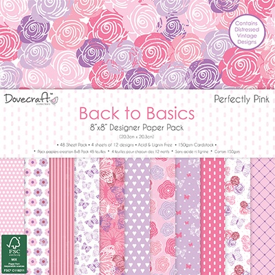 Набір паперу Dovecraft - Back to Basics Perfectly Pink (20x20см), 48 аркушів, односторонній