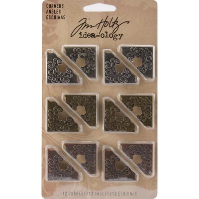 Набір металевих кутиків Tim Holtz - Idea - Ology Metal Ornate Corners, 12 штук, кутики