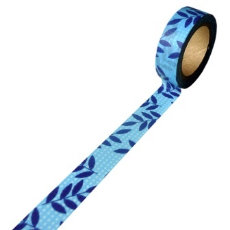 Бумажный скотч на клеевой основе, синий в цветах, 15мм х 10м