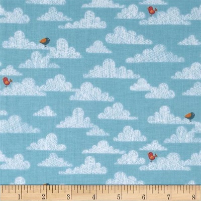 Ткань 100% хлопок - Облака и птички, 45х55 см