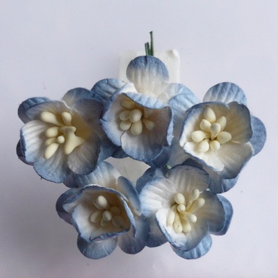 Цветы вишни, цвет античный синий, диаметр - 25мм, 5 шт.