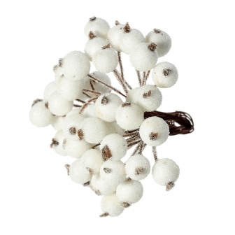 Ягідки круглі в обсипці, колір білий, 15см 12 мм, за 2 шт. на стебельці, всього 40шт.