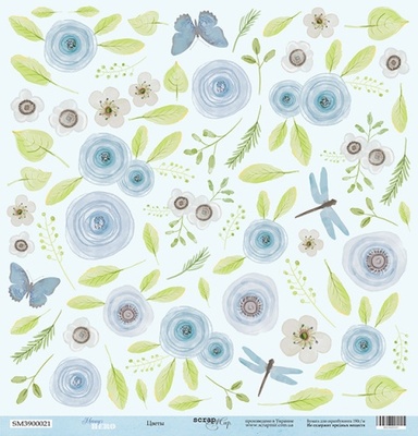 Аркуш одностороннього паперу Scrapmir - Квіти - Mommy's Hero, 30x30 см