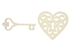 Лазерні вирубки з дерева від ScrapBerryʼs - Ключик, 5см до серця, 4см (уп. 2 шт.).