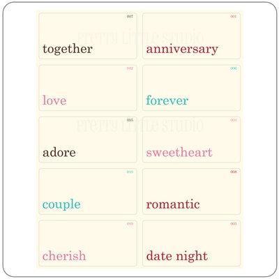 Міні Флеш-карточки зі словами "Mini Anniversary One Word", колір червоний, рожевий, шоколадний, розмір: 2,5х5см, 10 шт.