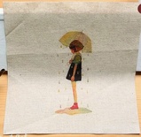 Картинки на льоні - дівчинка під парасолею, арт.0174, 20x20см