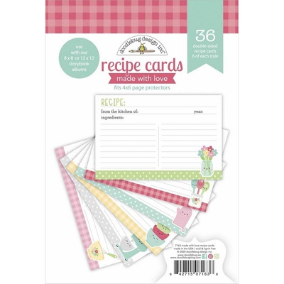 Набір паперу Doodlebug Made With Love Recipe Recipe Cards, Картки для рецептів, 10x15см, 36 шт.