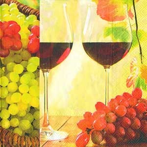 Серветка для декупажу "Вино для двох: келихи, виноград", розмір: 33х33 см
