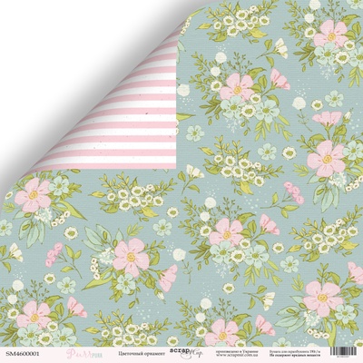 Аркуш двостороннього паперу для скрапбукінгу від Scrapmir - Квіти - Pur Pur, 30x30 см