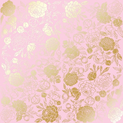 Аркуш одностороннього паперу з фольгуваннями, дизайн Golden Peony Passion Pink, 30,5смx30,5см, TM Фабрика Декору