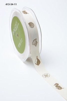 Бавовняна принтована стрічка з мушлями і печаткою від May Arts, ширина - 19 мм, довжина 90 см