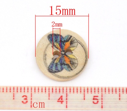 Дерев’яний ґудзик Multicolor Butterfly B10596, діаметр 15мм, 1 шт.
