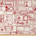 Ткань 100% хлопок - Тэги красные, 45х55 см