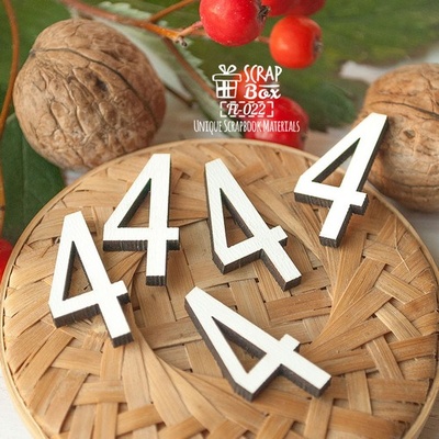 Деревʼяні фішки ScrapBox - Набір цифр 4 (5шт.) Fl-022