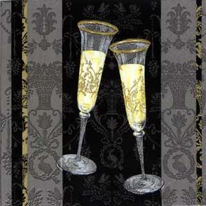 Серветка для декупажу "Бокали весільні", колір фону: чорний, розмір: 33x33 см