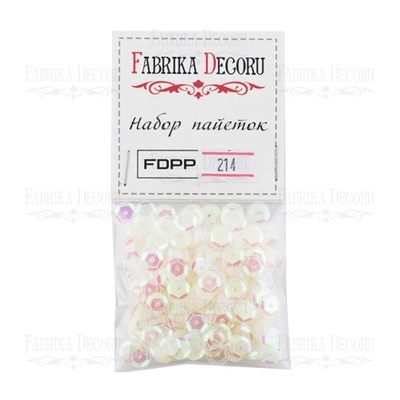 Набор пайеток - 214, размер 8 мм, кружочки, цвет бело-розовый, ТМ Фабрика Декора