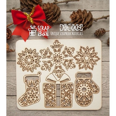 Чипборд ScrapBox - Набір ажурних новорічних нових елементів Hh-009