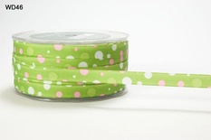 Стрічка Grosgrain/bubble dot, колір  Parrot Green/Pink/White, ширина 9,5мм, довжина 90 см