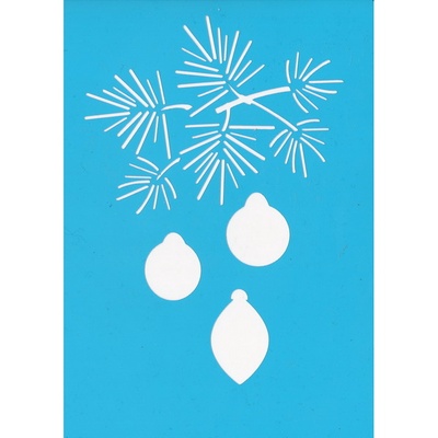 Трафарет Фабрика Декору, 20см Х15см, FDTR062, гілочка ялинки з новорічними прикрасами