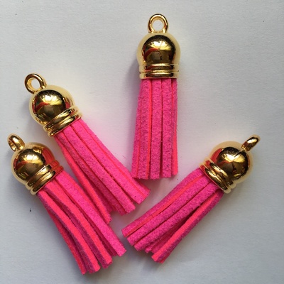 Подвеска - Кисточка из замши с золотым наконечником, 35х10 мм, цвет ярко-розовый