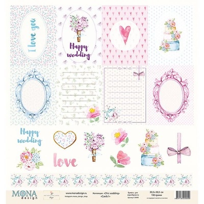 Аркуш двостороннього скрап-паперу від Mona Design - Cards1 - Chic wedding, 30x30см