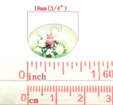 Скляний овальний кабашон 18мx13м з орнаментом "Квіти і листя", 1 бл.