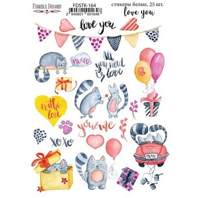 Набір наліпок (стікерів) 25шт. Love you #164, ТМ Фабрика Декору
