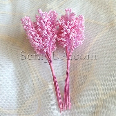 Веточки декоративные с цветными стебельками, цвет розовый, 1 пучок из 8 штук