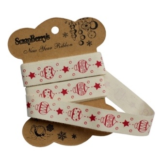Лента декортивная от ScrapBerry's - Елочные игрушки, 15мм, 2м, хлопок