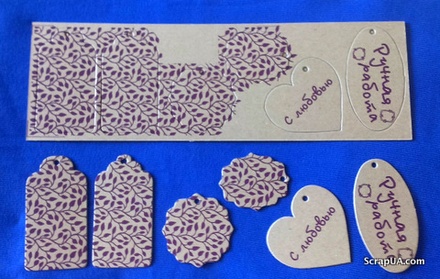 Набір тегів з щільного крафту-картону з принтом "Вітки", товщина 1,3мм, 12 штук