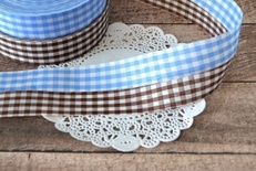 Набор декоративных ленточек "Клеточка коричнево-голубая" 2 по 3 м. , 25мм.