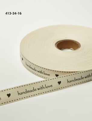 Хлопковая принтованная лента с надписью "Handmade with Love", ширина - 19 мм, длина 90 см