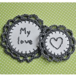 Набор вязаных украшений - тэгов  ручной работы, цвет темно-серый, бумага - белая акварель, My Love