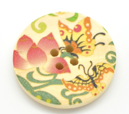Дерев’яний ґудзик Multicolor Butterfly Pattern B15465, діаметр 3 см, 1 шт.