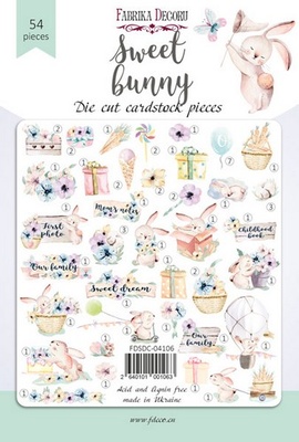 Набір висічок для скрапбукінгу, колекція Sweet bunny 54 шт., ТМ Фабрика Декору