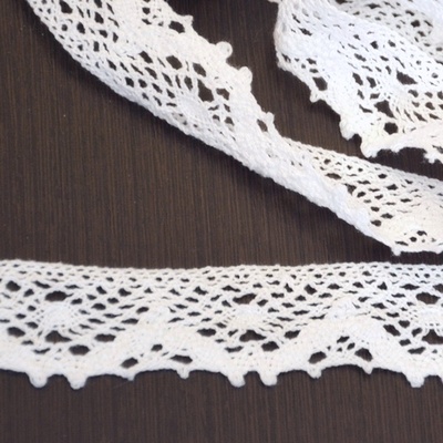 Мереживо бавовняне, в’язане, колір білий, ширина 2.5см, довжина 90 см