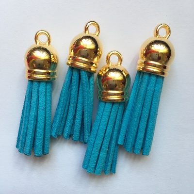 Подвеска - Кисточка из замши с золотым наконечником, 35х10 мм, цвет бирюзовый