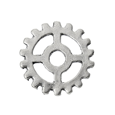 Металлическая шестеренка, цвет античное серебро, диаметр 15 мм, 1 шт.