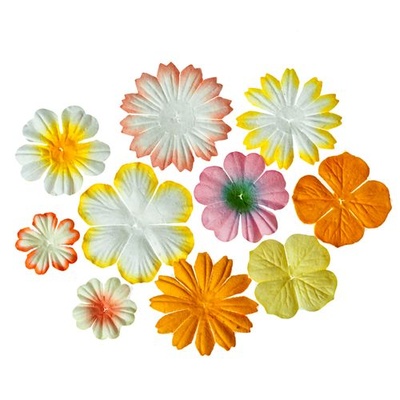 Набір кольорових квітів із шовковичного паперу 10 шт., колір світло- жовтий і кремовий