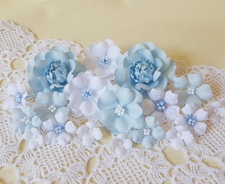 Набір квітів з тканини, світло-блакитний, 1,5 см - 5 см(18 шт.)