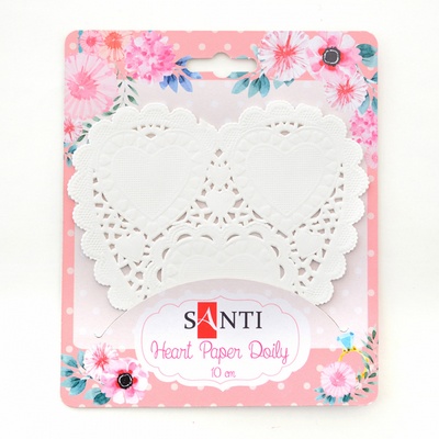 Набір серветок ажурних в формі серця, колір білий, діаметр 10 см, 12 шт., TM Santi