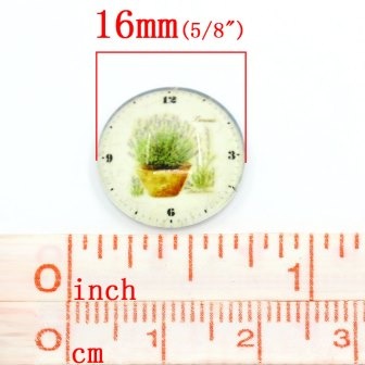 Скляний кабашон "Годинник і рослини", 16мм, 1 шт.
