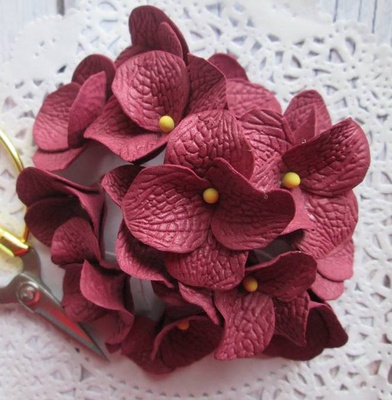 Гортензии из фоамирана,  диаметр 35 мм, цвет бордовый, 5 шт.