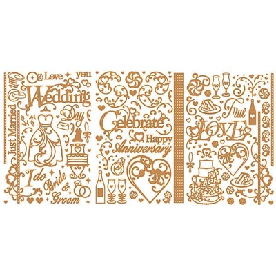 Набір наліпок - висічок HOTP - Wedding Scrap Dazzle Gld, 3 аркуші, розмір 15,223 см, 138 шт., колір золото