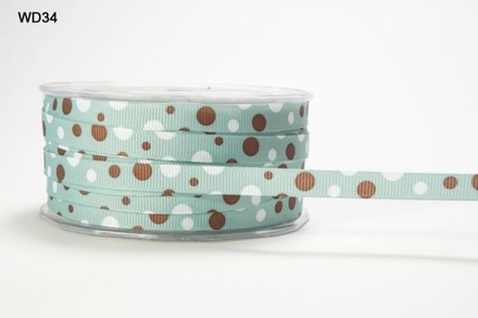 Стрічка Grosgrain/BUBBLE DOT, колір TEAL/Brown/White, ширина 9,5мм, довжина 90 см